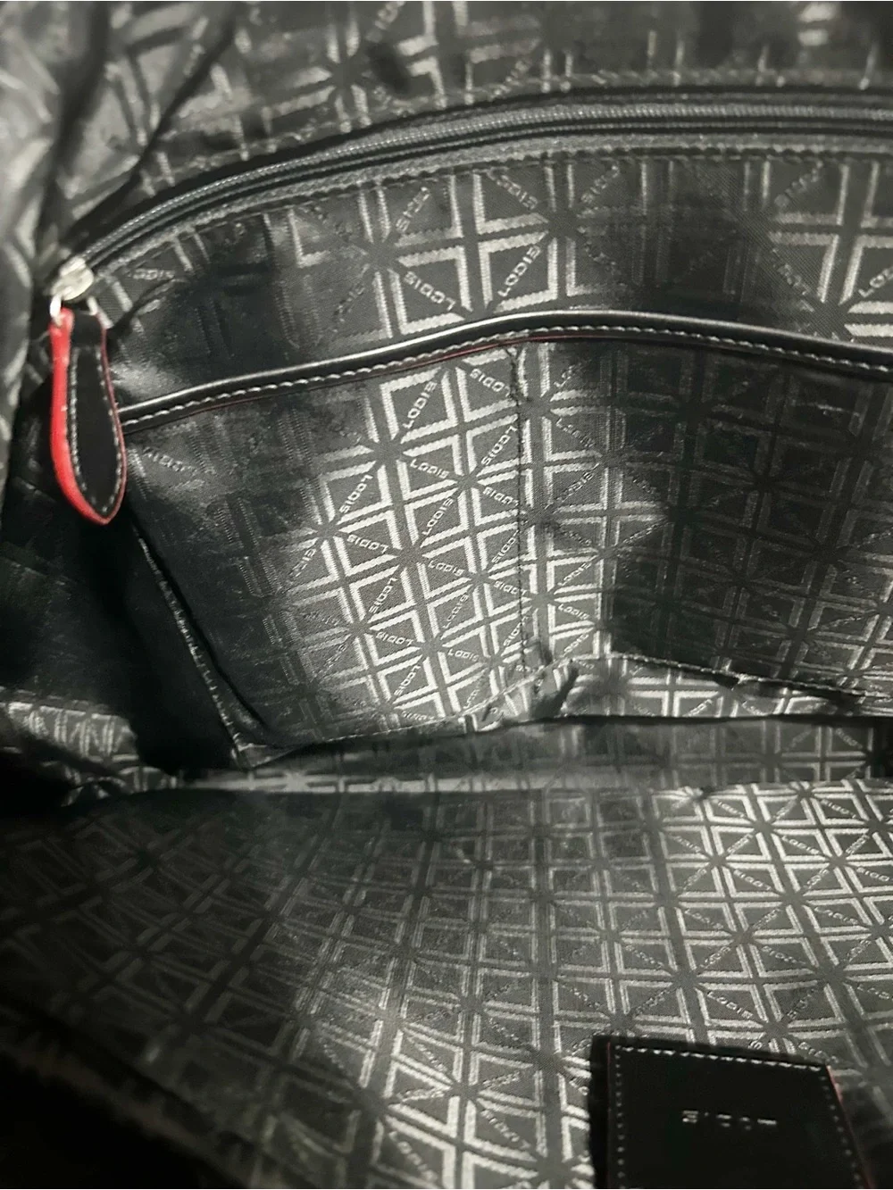 Lodis Black Leather Tote Bag Red Trim Zip Top Shoulder Crossbody Bag Top Handles